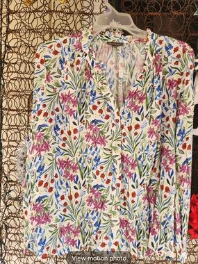 Women’s Floral Button-Front Blouse - White with Pink & Blue Flowers  2X NWT